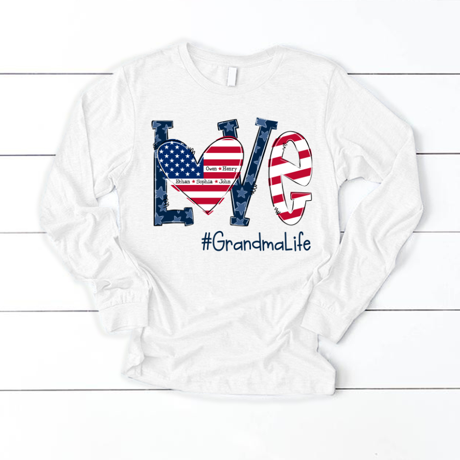 Personalized Love Grandma Life American Flag Longsleeve