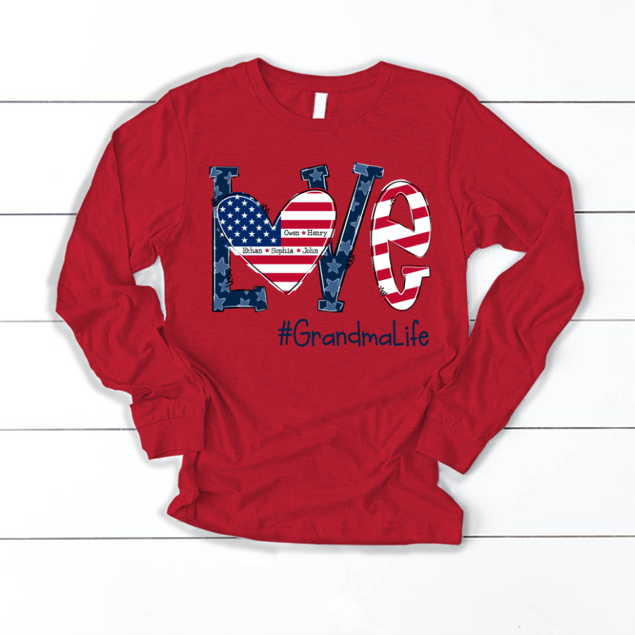 Personalized Love Grandma Life American Flag Longsleeve