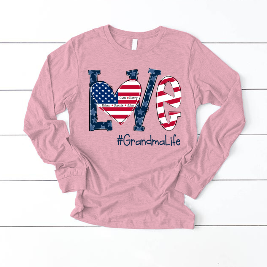 Personalized Love Grandma Life American Flag Longsleeve