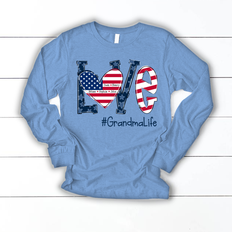 Personalized Love Grandma Life American Flag Longsleeve