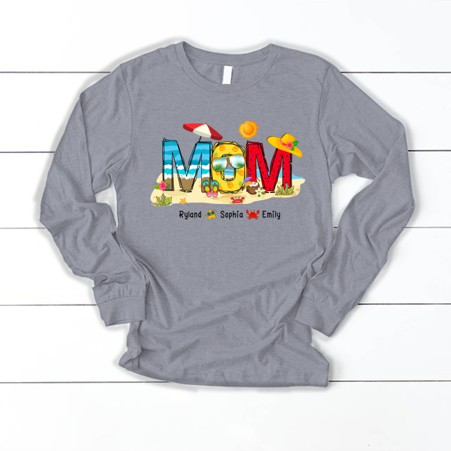 Personalized Nana Grandma Summer Beach Color Kid Names Custom Longsleeve