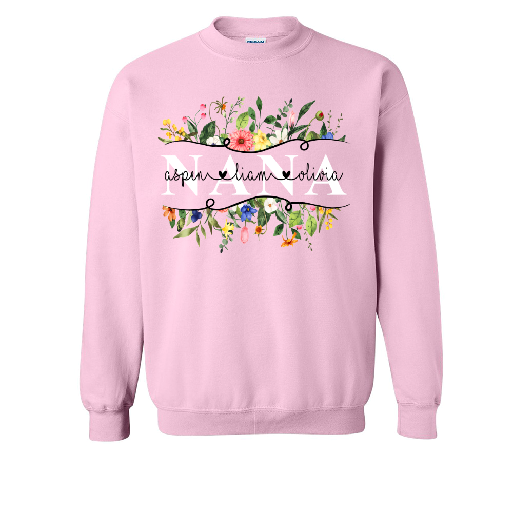 Personalized Nana Watercolor wild flower border Sweatshirt