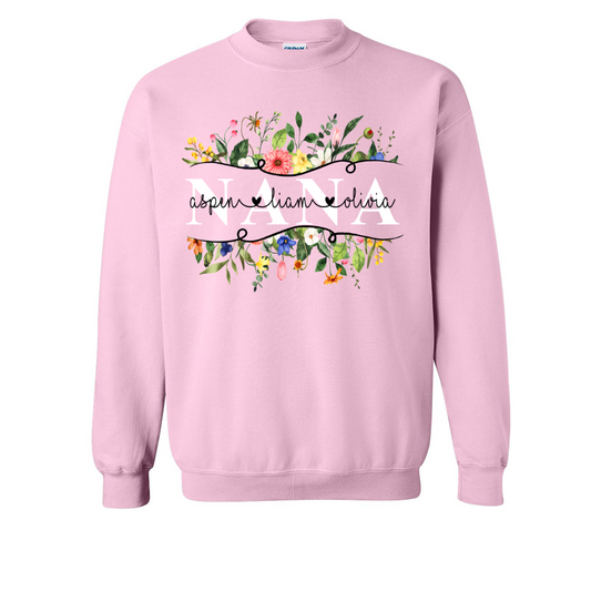 Personalized Nana Watercolor wild flower border Sweatshirt