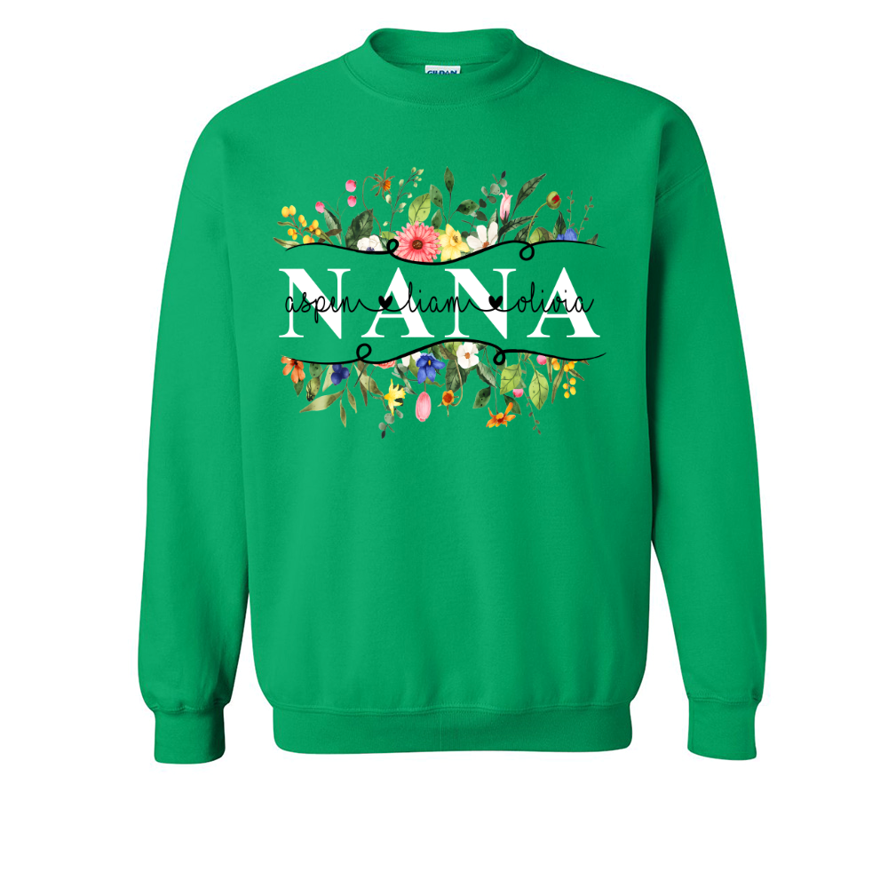 Personalized Nana Watercolor wild flower border Sweatshirt