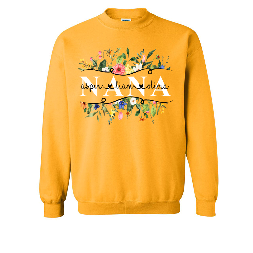 Personalized Nana Watercolor wild flower border Sweatshirt
