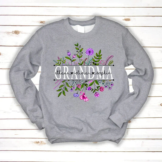Wildflowers Grandma And Grandkids Watercolor Sweatshirt