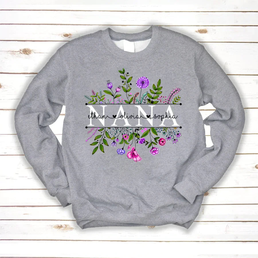 Wildflowers Nana And Grandkids Watercolor Sweatshirt
