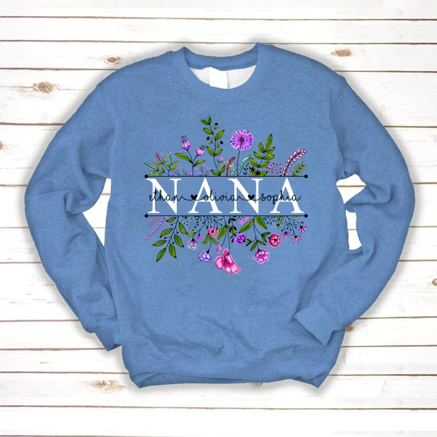 Wildflowers Nana And Grandkids Watercolor Sweatshirt