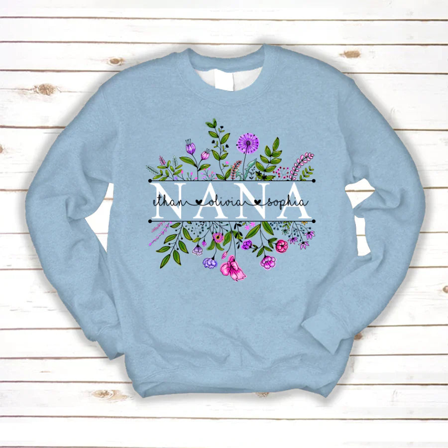 Wildflowers Nana And Grandkids Watercolor Sweatshirt