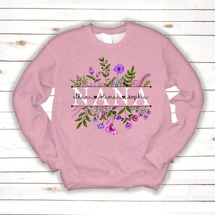Wildflowers Nana And Grandkids Watercolor Sweatshirt