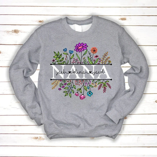Wildflowers Nana Flower Grandkids Custom Names VTN01 Sweatshirt