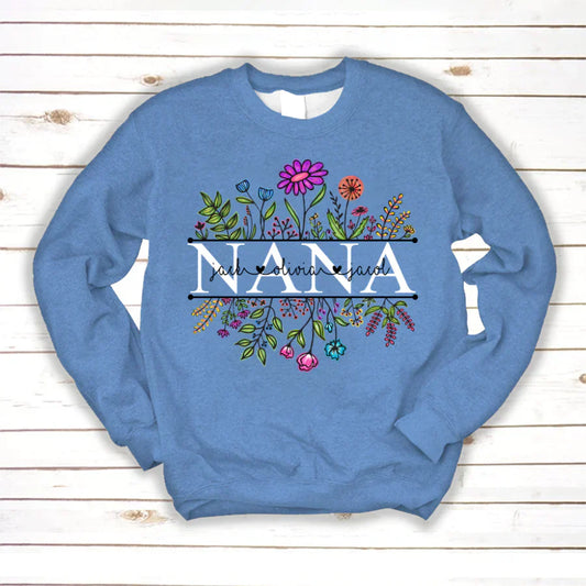 Wildflowers Nana Flower Grandkids Custom Names VTN01 Sweatshirt