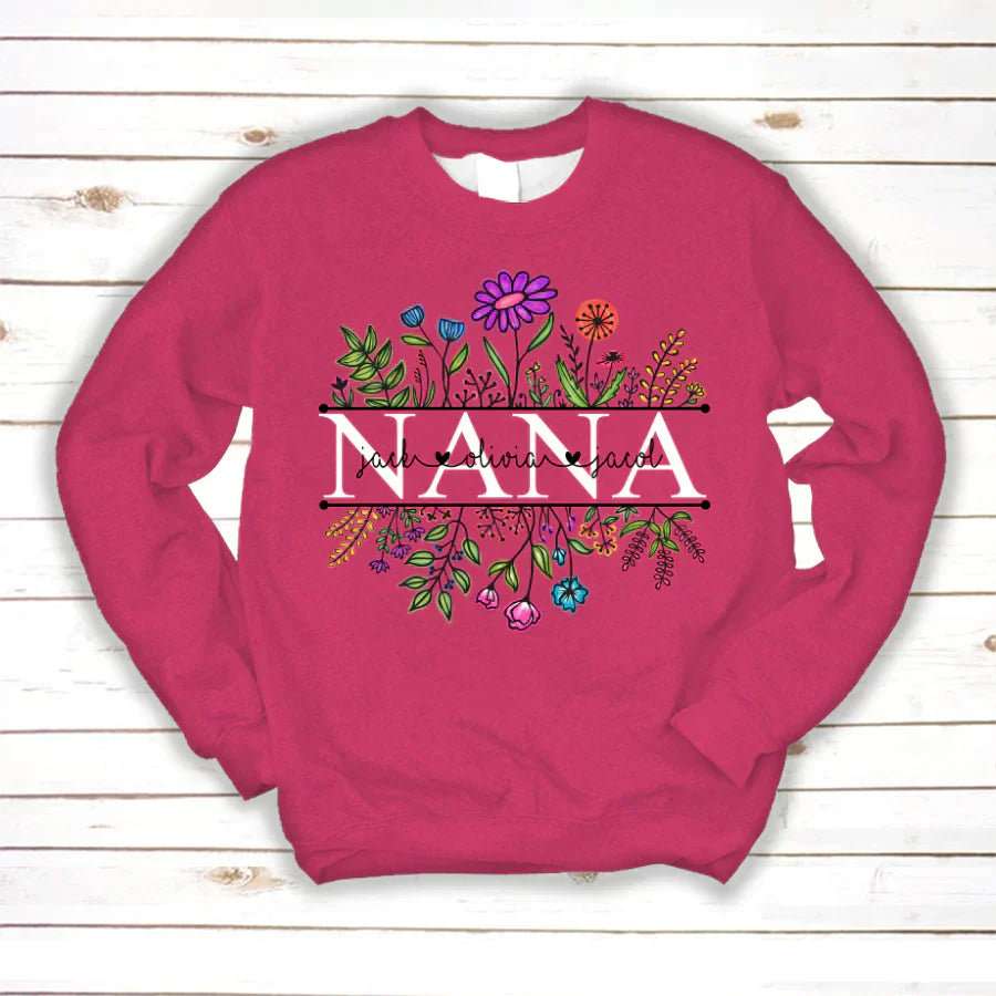 Wildflowers Nana Flower Grandkids Custom Names VTN01 Sweatshirt