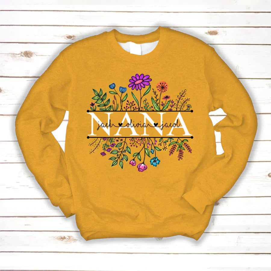 Wildflowers Nana Flower Grandkids Custom Names VTN01 Sweatshirt