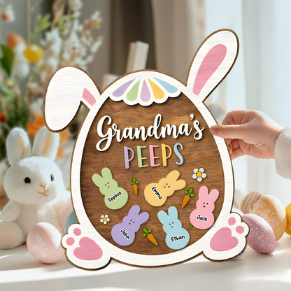 Personalized Easter Wooden Plaque - Custom Family Names with Bunny Design for Grandma, Spring Decor Gift