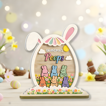 Personalized Easter 2-Layer Wooden Plaque - Custom Family Name Spring Decor for Grandma