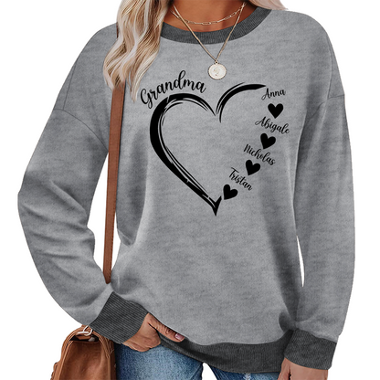 Personalized Grandma Heart And Grandkids Sweatshirt