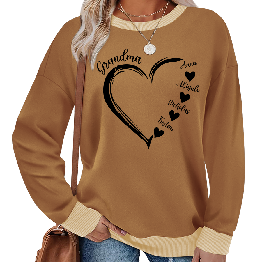 Personalized Grandma Heart And Grandkids Sweatshirt