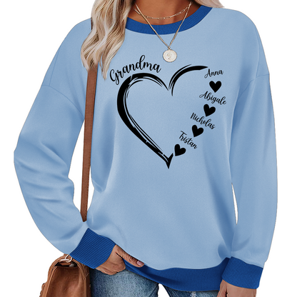 Personalized Grandma Heart And Grandkids Sweatshirt