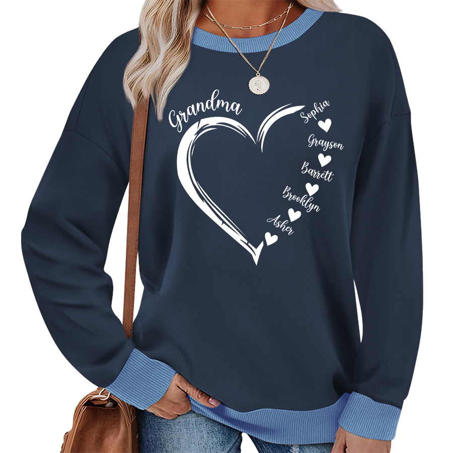 Personalized Grandma Heart And Grandkids Sweatshirt