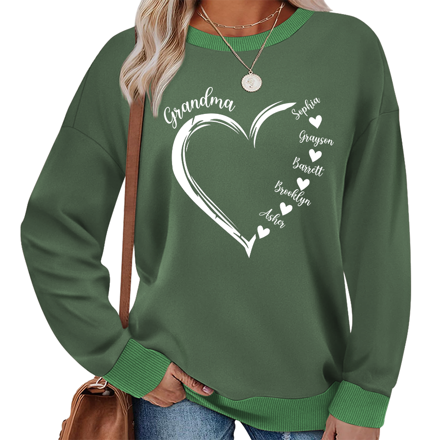 Personalized Grandma Heart And Grandkids Sweatshirt