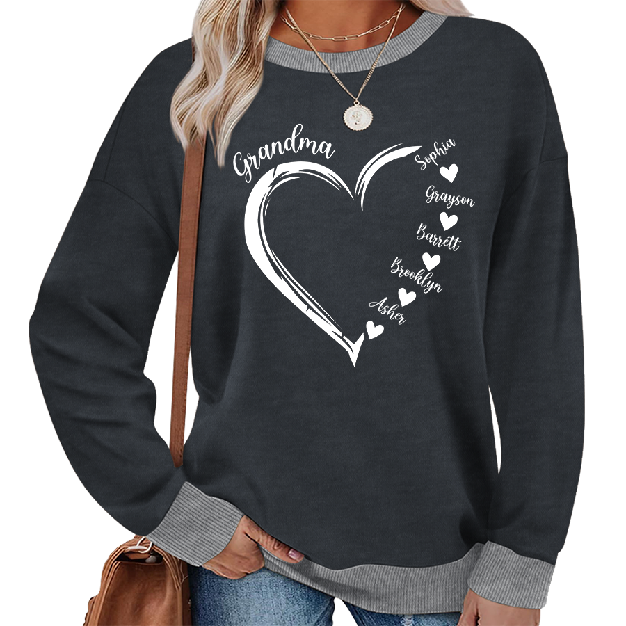 Personalized Grandma Heart And Grandkids Sweatshirt