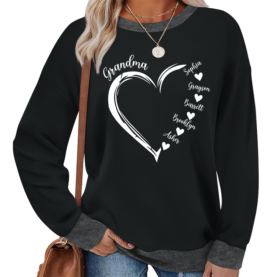 Personalized Grandma Heart And Grandkids Sweatshirt
