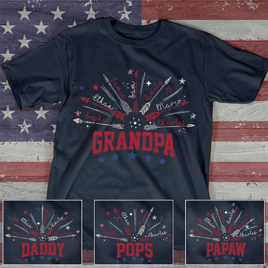 Personalized America Flag Papa And Kids Arrow T-Shirt