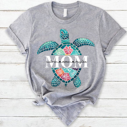Personalized Mimi Sea Turtle Shirt, Custom Kids Names Floral Tee, Custom Family Names Gift for Grandma Shirt
