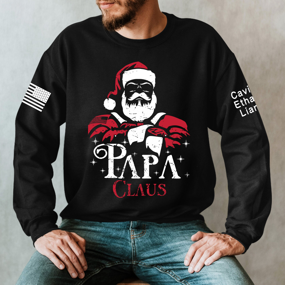 Papa Claus Shirt, Custom Papa And Grandkids Christmas T-Shirt