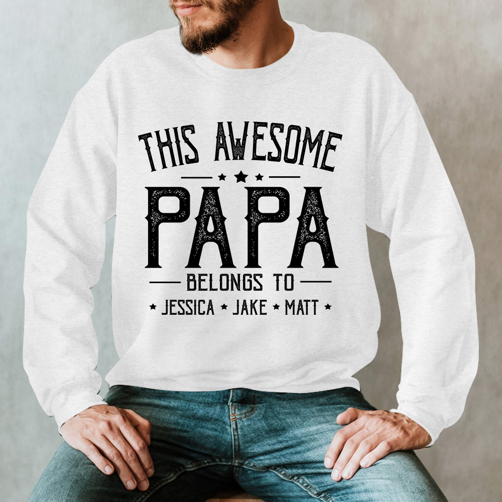 This Awesome Grandpa Belongs To Kids Longsleeve, Custom Papa With Kids Names Longsleeve, Gift For Longsleeve Father Men's