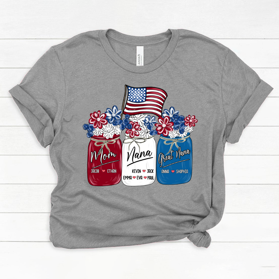 America Flag Flower Mom Nana Great Nana And Kids CTH01 Classic Canvas