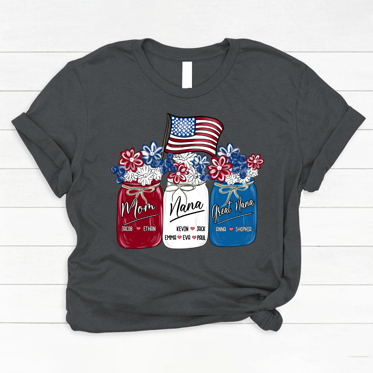 America Flag Flower Mom Nana Great Nana And Kids CTH01 Classic Canvas
