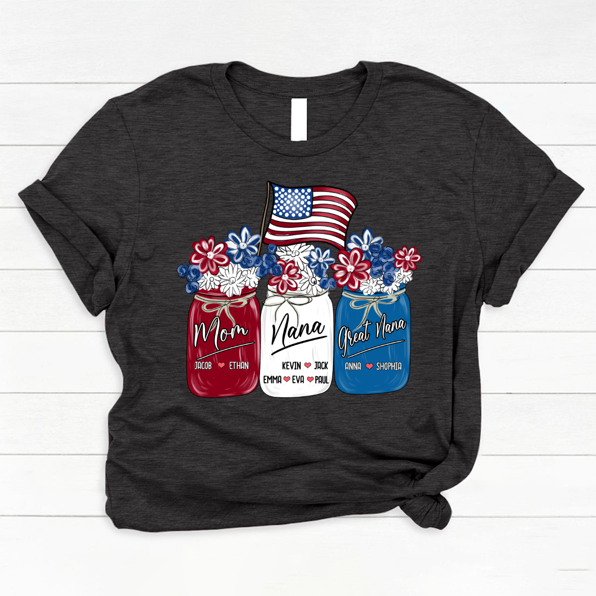 America Flag Flower Mom Nana Great Nana And Kids CTH01 Classic Canvas
