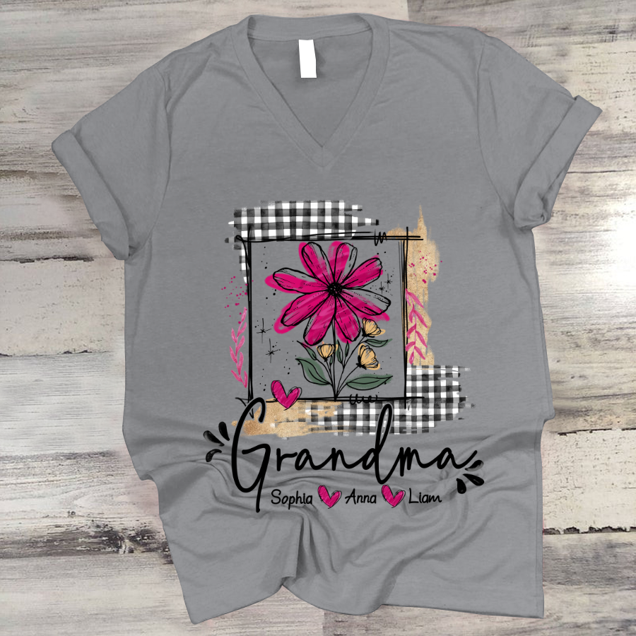 Artistic Checkered Wildflowers As A Gift For Grandma And Kids LTP01 V-Neck
