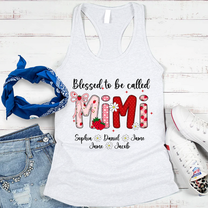 Blessed To Be Called Mimi, Mimi Strawberry And Grandkids Sweet Summer Time Shirt