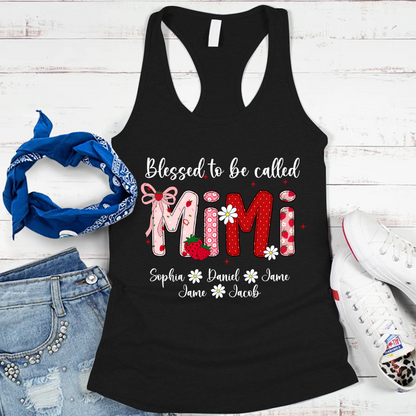 Blessed To Be Called Mimi, Mimi Strawberry And Grandkids Sweet Summer Time Shirt