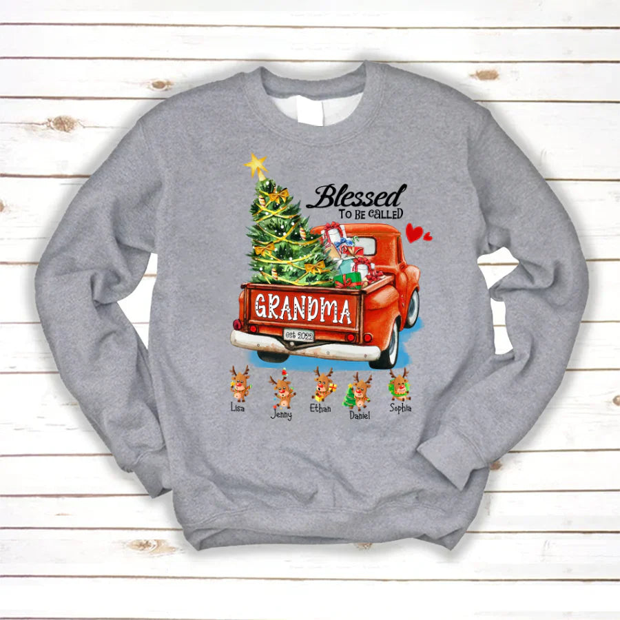 Blessed to be called Grandma Christmas Tree Truck Reindeer Sweatshirt