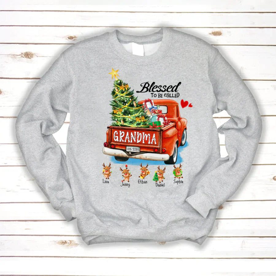 Blessed to be called Grandma Christmas Tree Truck Reindeer Sweatshirt