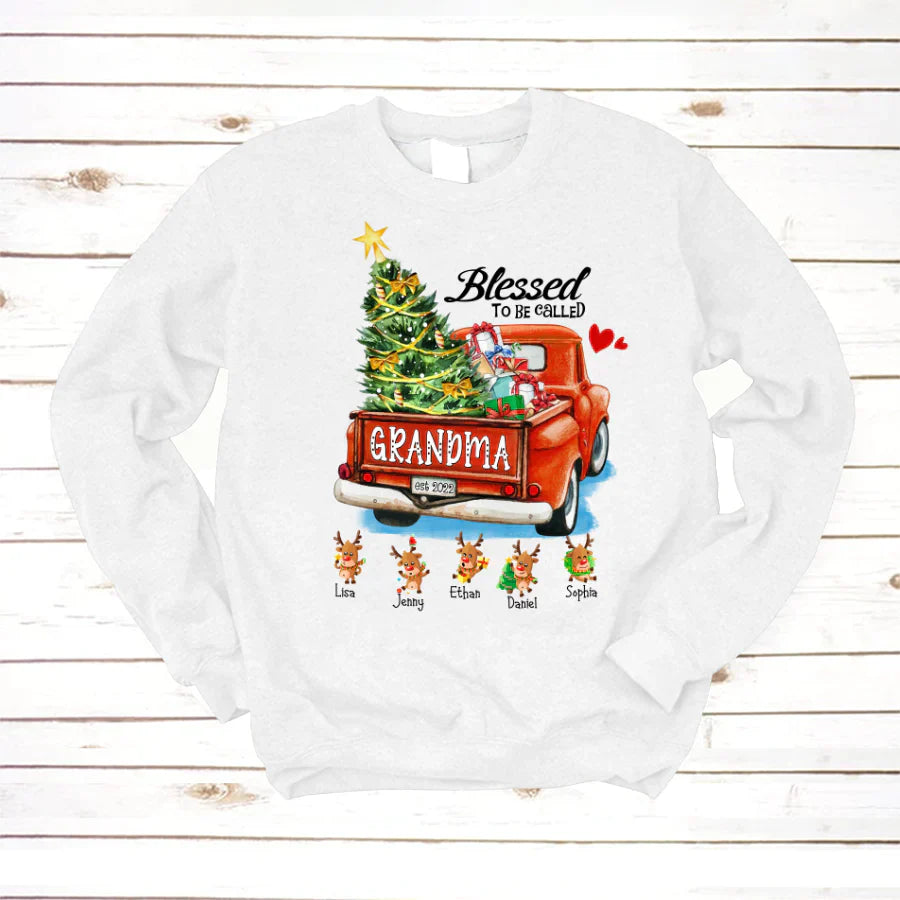 Blessed to be called Grandma Christmas Tree Truck Reindeer Sweatshirt