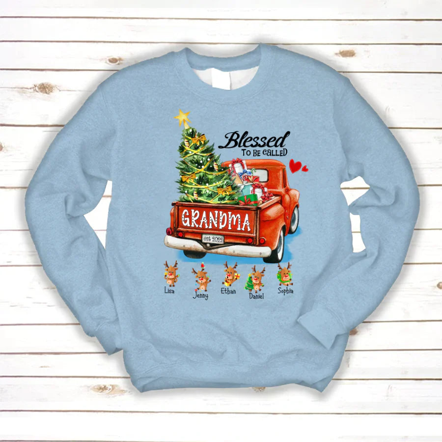 Blessed to be called Grandma Christmas Tree Truck Reindeer Sweatshirt
