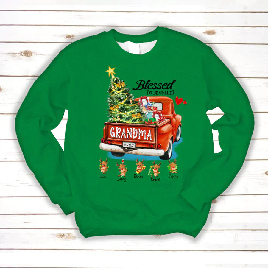 Blessed to be called Grandma Christmas Tree Truck Reindeer Sweatshirt