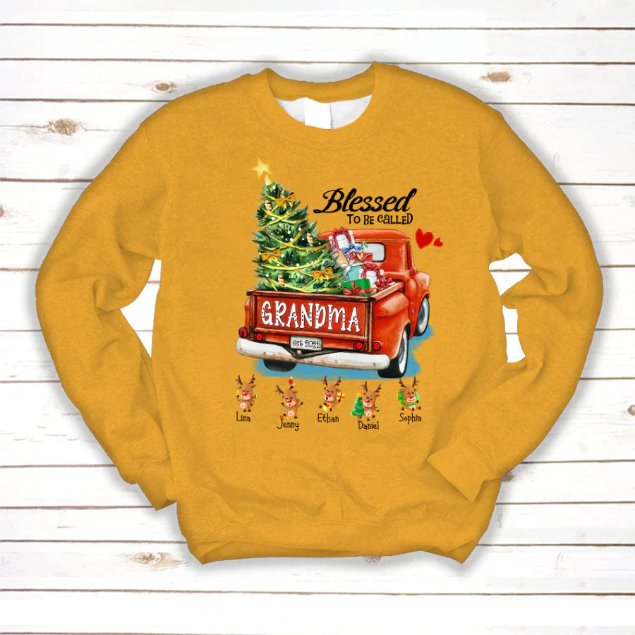Blessed to be called Grandma Christmas Tree Truck Reindeer Sweatshirt