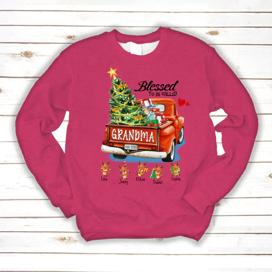 Blessed to be called Grandma Christmas Tree Truck Reindeer Sweatshirt