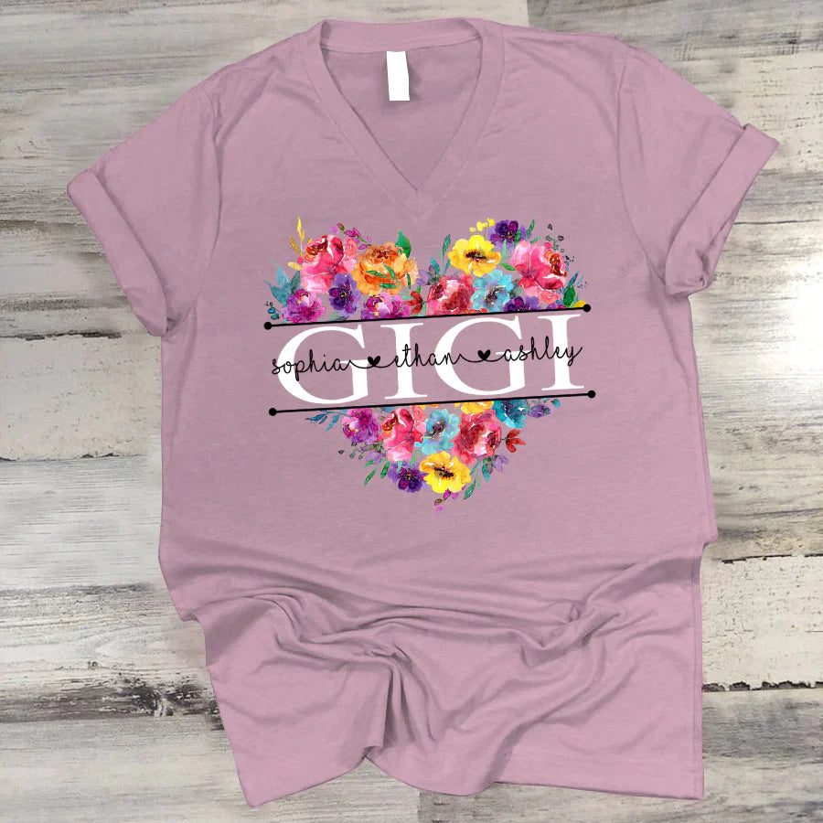 Bright Watercolor Floral Gigi And Grandkis CTH01 V-Neck
