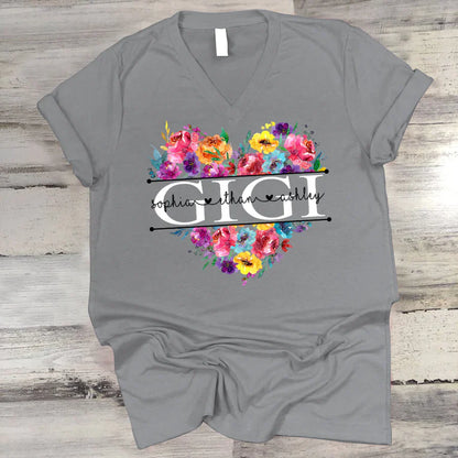Bright Watercolor Floral Gigi And Grandkis CTH01 V-Neck