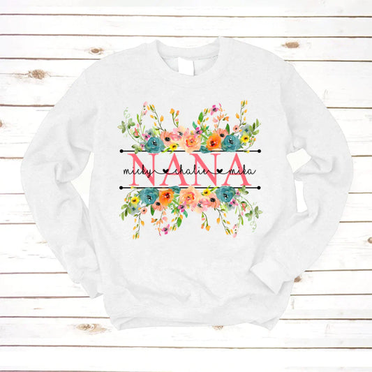 Bright Watercolor Floral Nana And Grandkids CTH01 Sweatshirt