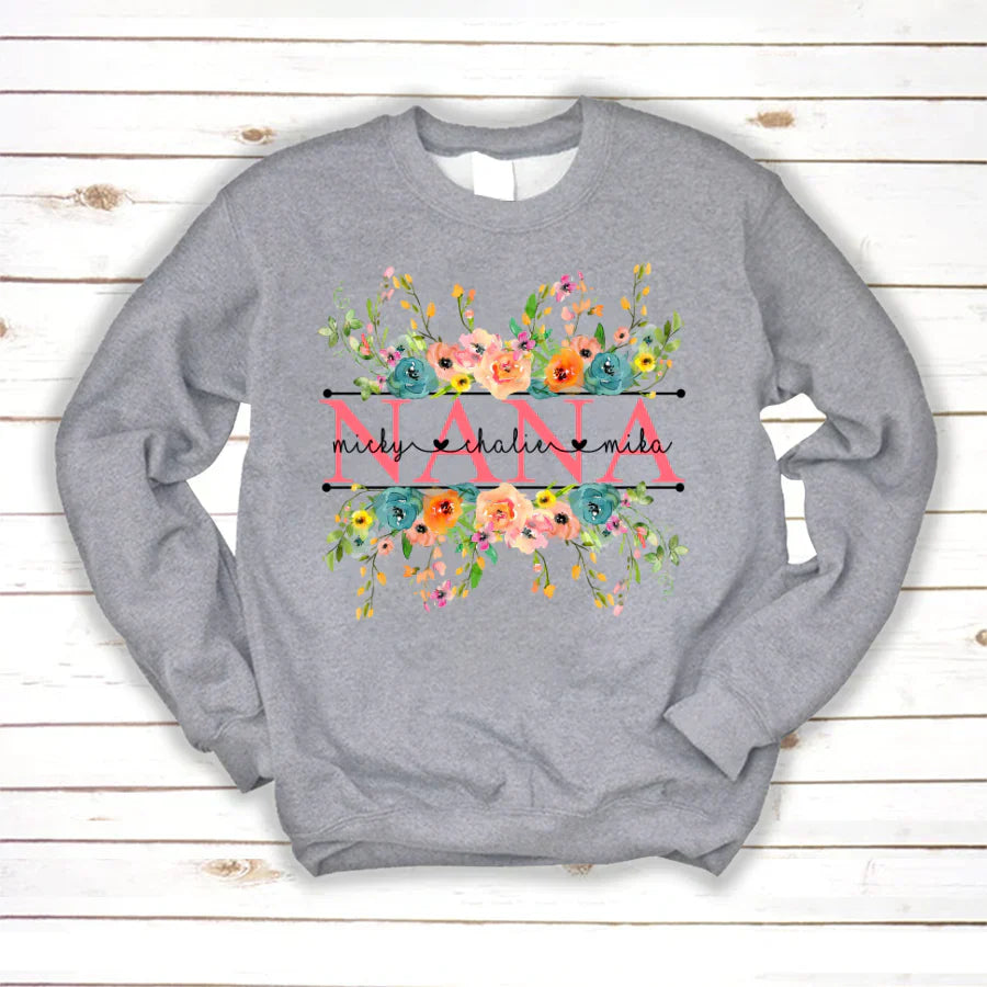Bright Watercolor Floral Nana And Grandkids Flower CTH01 Sweatshirt