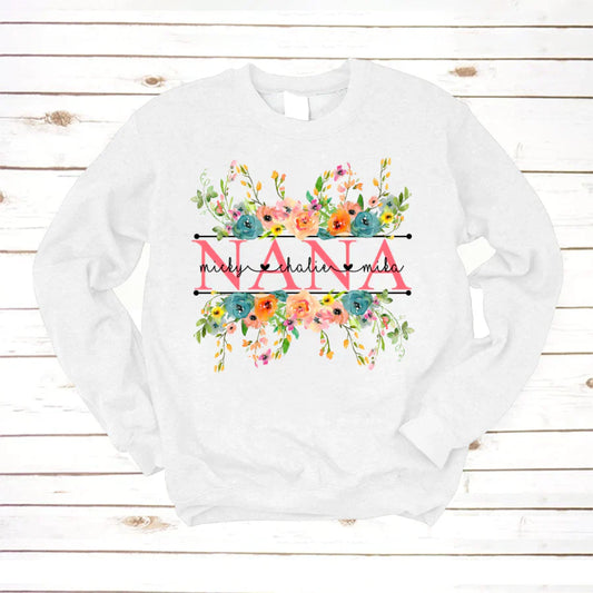 Bright Watercolor Floral Nana And Grandkids Flower CTH01 Sweatshirt