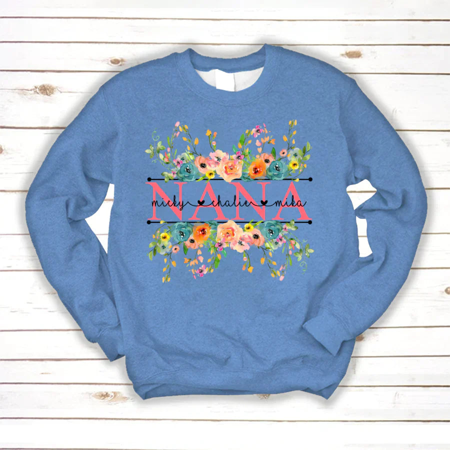 Bright Watercolor Floral Nana And Grandkids Flower CTH01 Sweatshirt